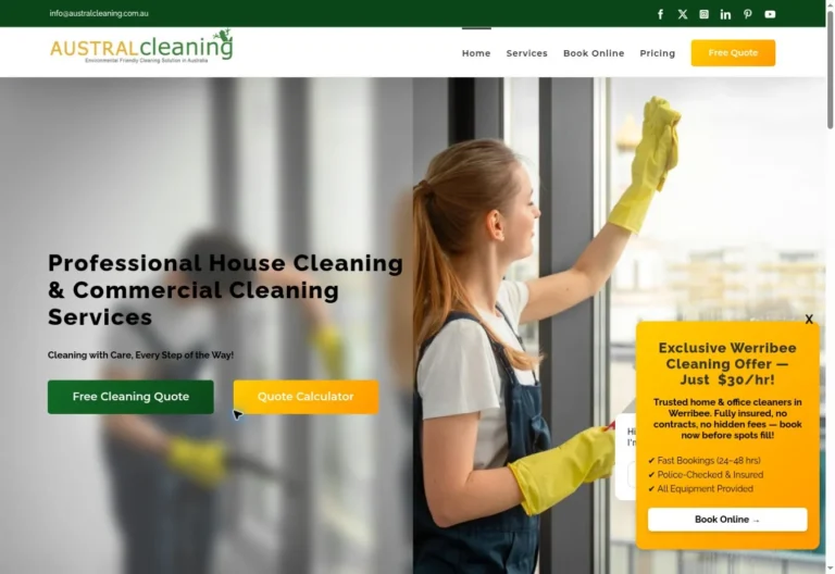 Austral Cleaning website homepage screenshot
