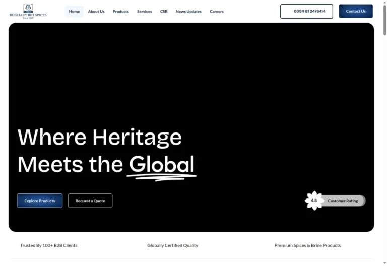 Bughary Bio Spices website homepage screenshot