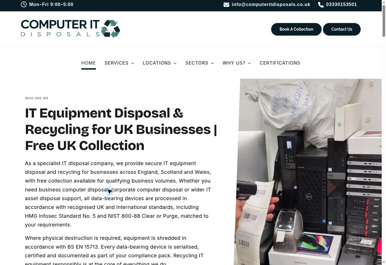 Computer IT Disposals website homepage screenshot
