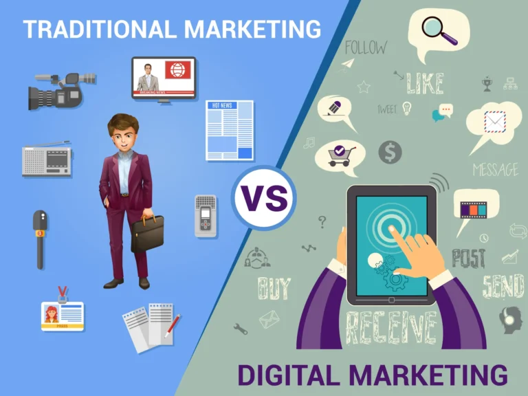 Infographic comparing traditional marketing channels with digital marketing