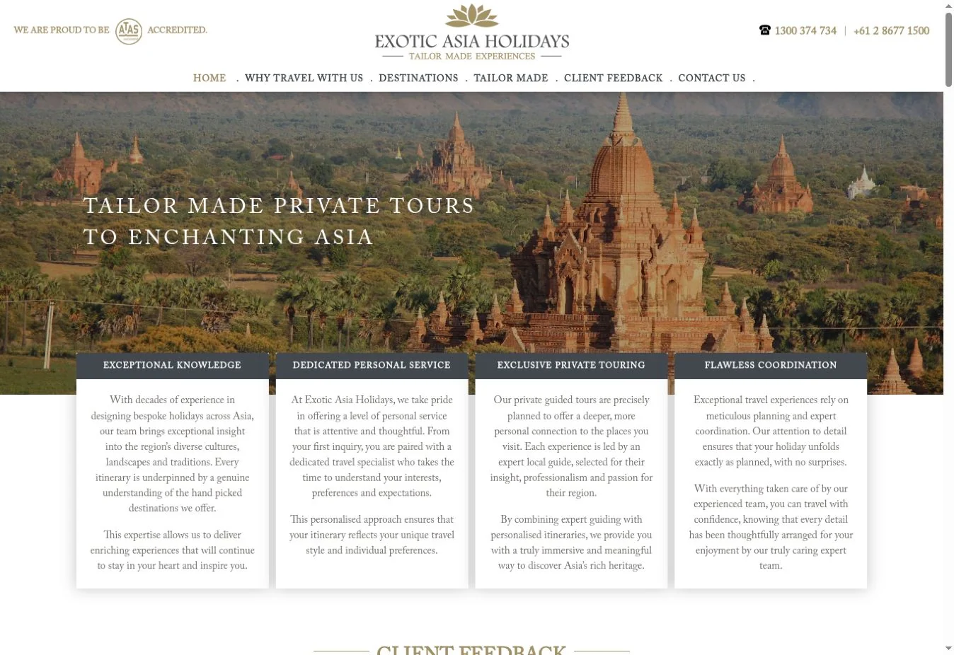 Exotic Asia Holidays website homepage screenshot