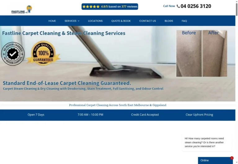Fastline Carpet Cleaning website homepage screenshot