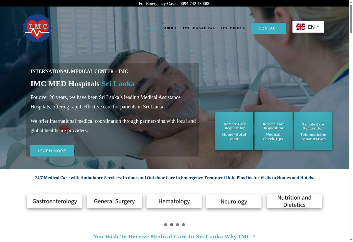 IMC MED Hospitals website homepage screenshot