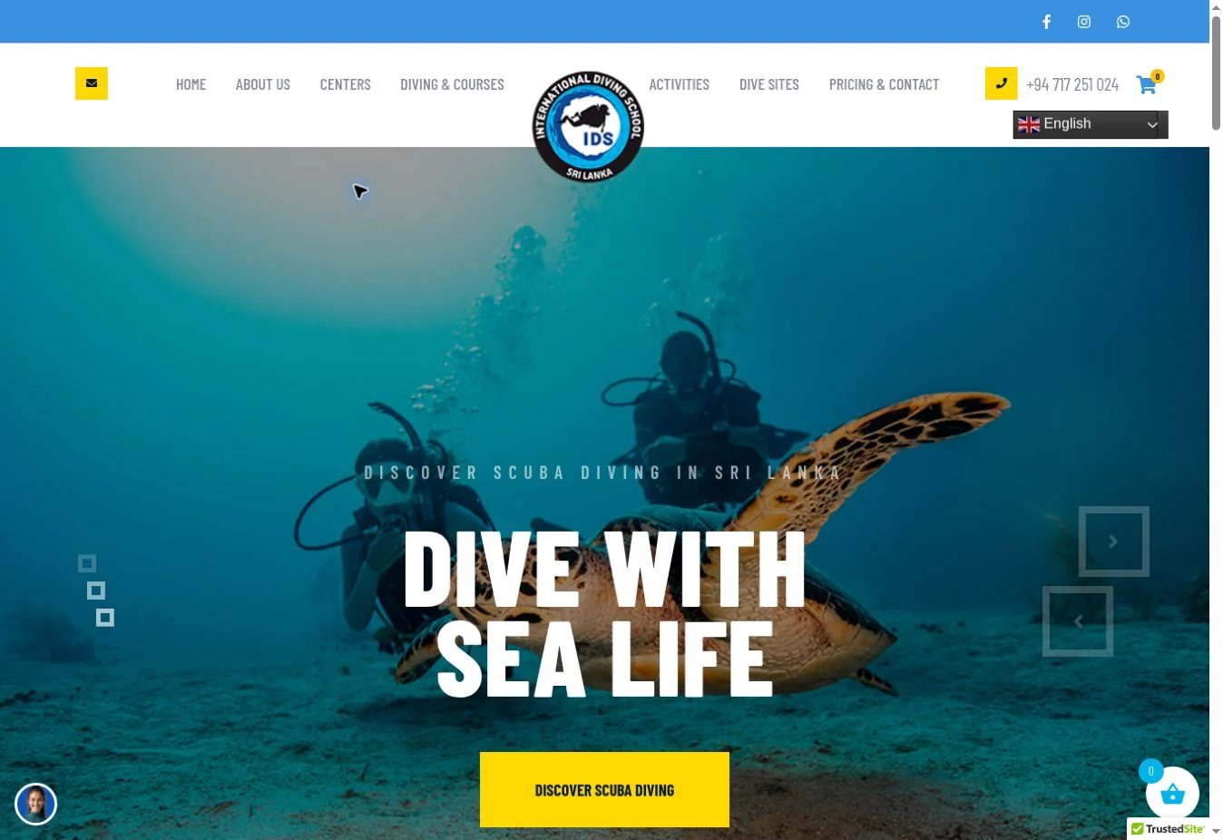 International Diving School website homepage screenshot
