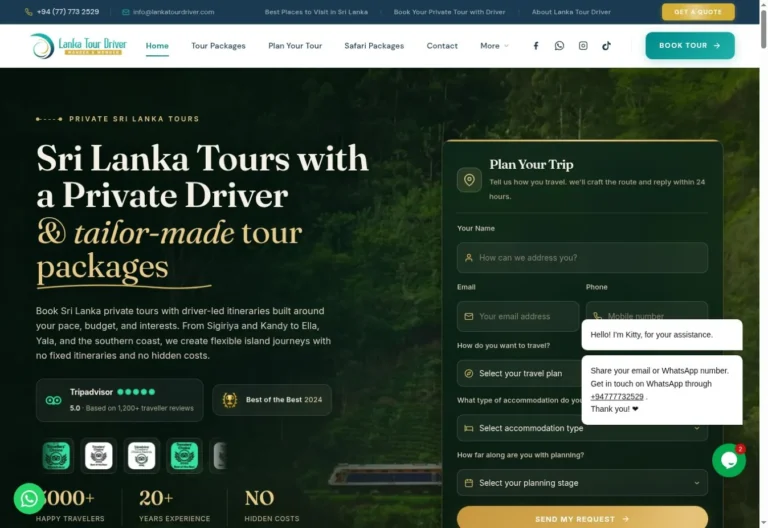 Lanka Tour Driver website homepage screenshot