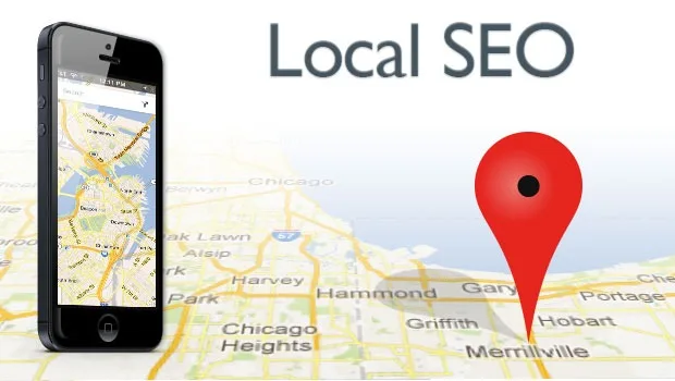 Local SEO graphic with a map and red location pin
