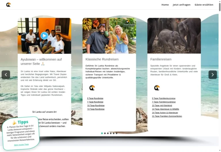 Travel Zeylan website homepage screenshot