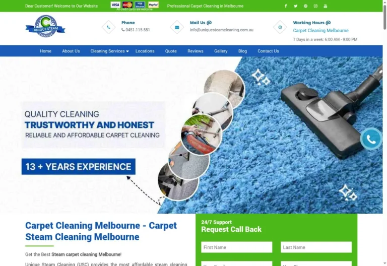 Unique Steam Cleaning website homepage screenshot