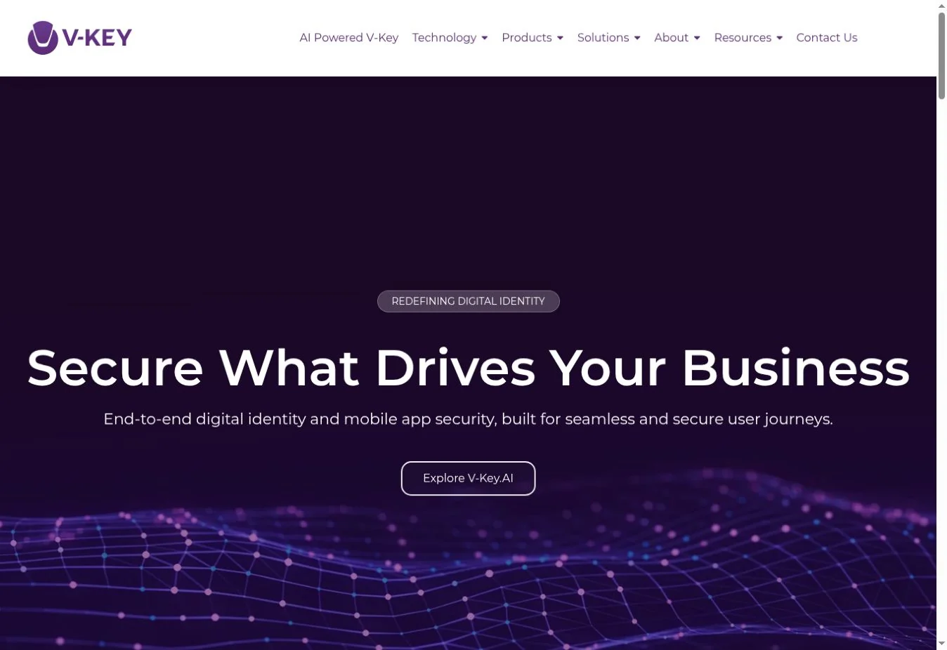 V-Key website homepage screenshot